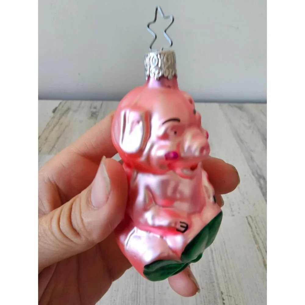 Vintage inge glas pig shamrock 4 leaf clover ornament St Patrick's Day spring Ge